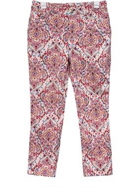 Chico's White Colorful Paisley Print Cropped Pants Size 8 PETITE Women's
